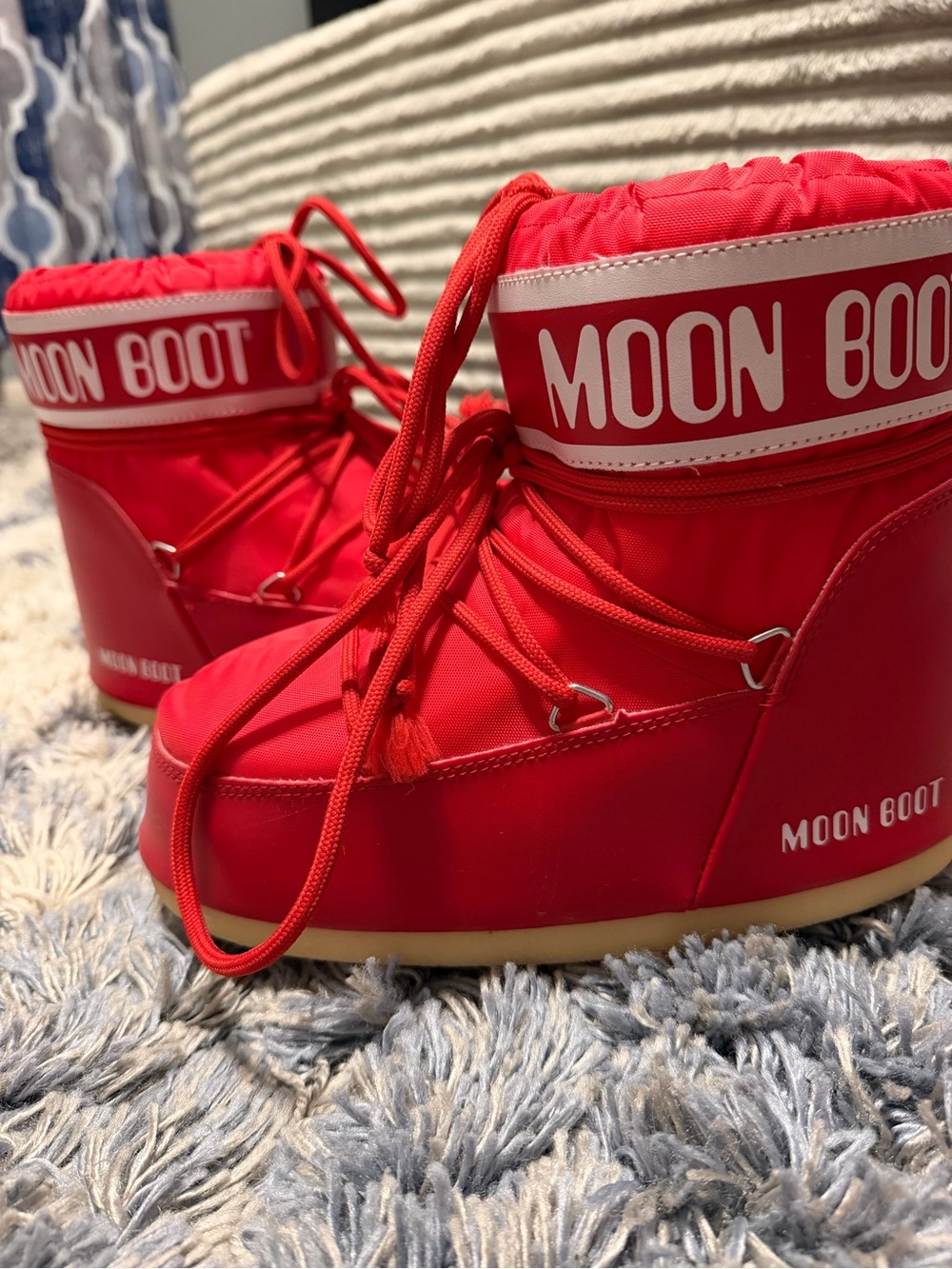 Moon Boot Red Nylon Lace-Up Snow Boots